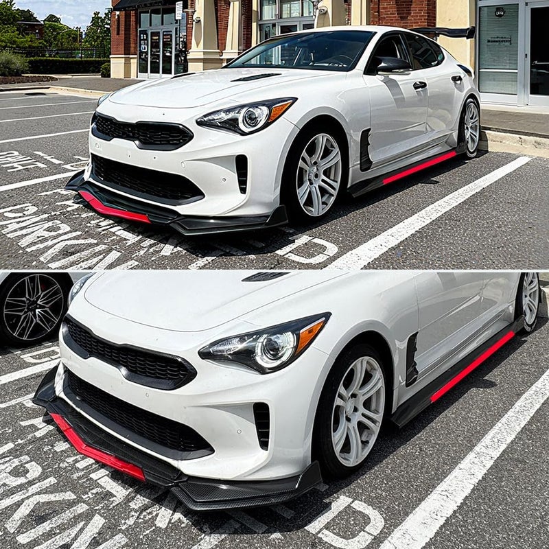 DREAMIZER Universal Front Lip for Car,Adjustable Front Bumper Lip Chin Spoiler Splitter Diffuser Protector Body Kit Compatible with Honda Nissan Toyota Mazda, Black w/Red - Image 2